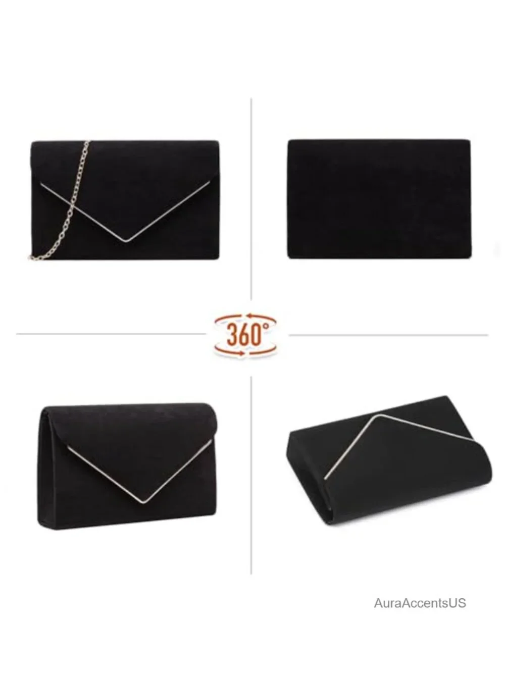 Faux Suede Evening Clutch Purse for Women, Detachable Chain Shoulder Strap